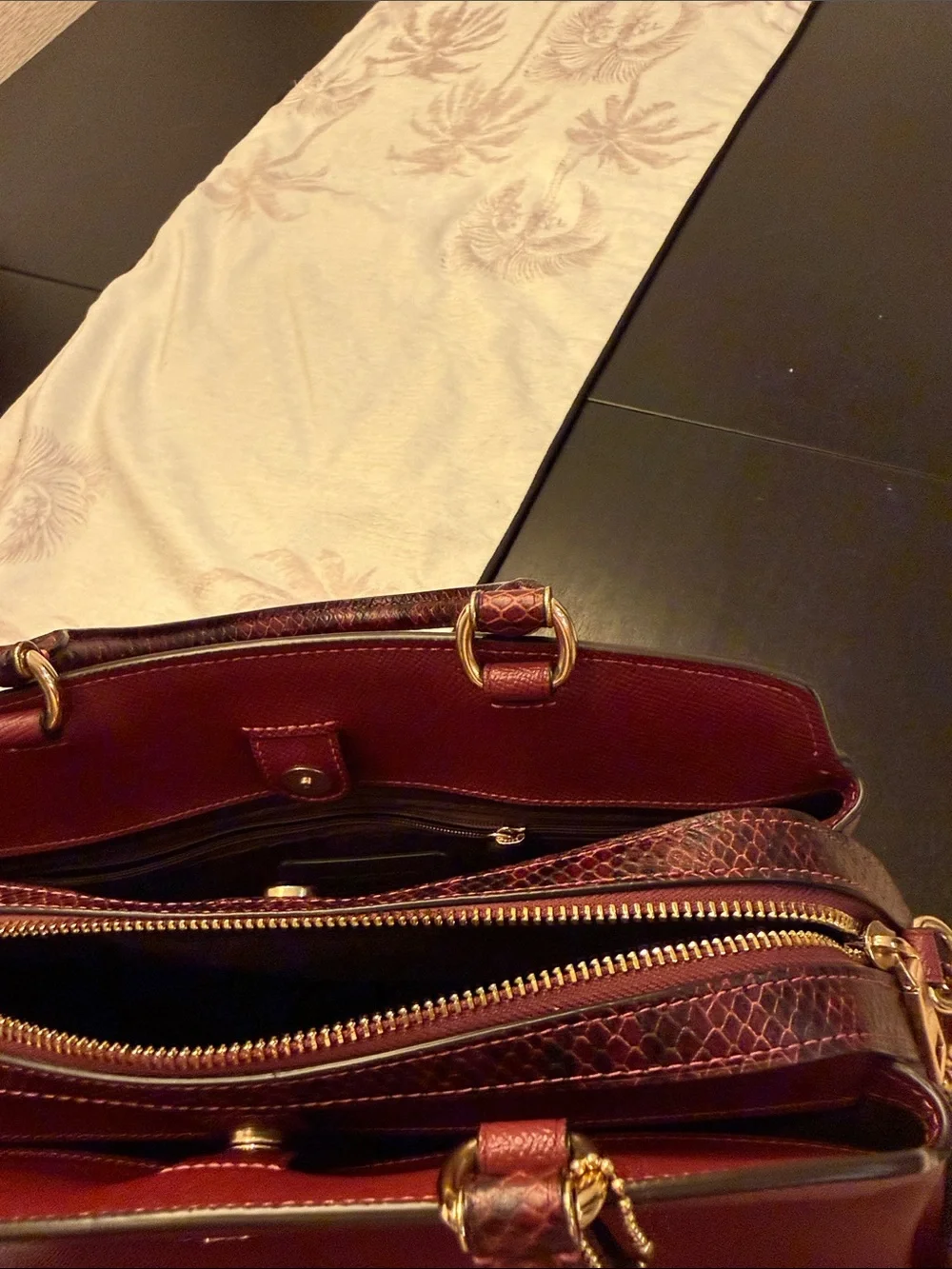 Coach Burgundy Leather Satchel with Gold Chain Strap